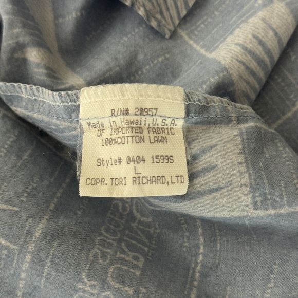Tori Richard Shirt Mens Large Blue White CPCU Society Button Up Hawaiian Shirt - Picture 7 of 8